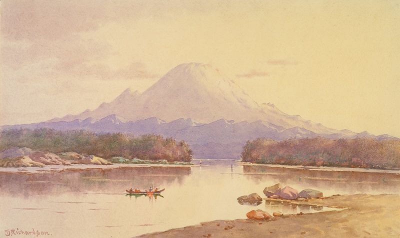 Mount Rainier by Theodore J. Richardson, oil on canvas depicting a mountain landscape.