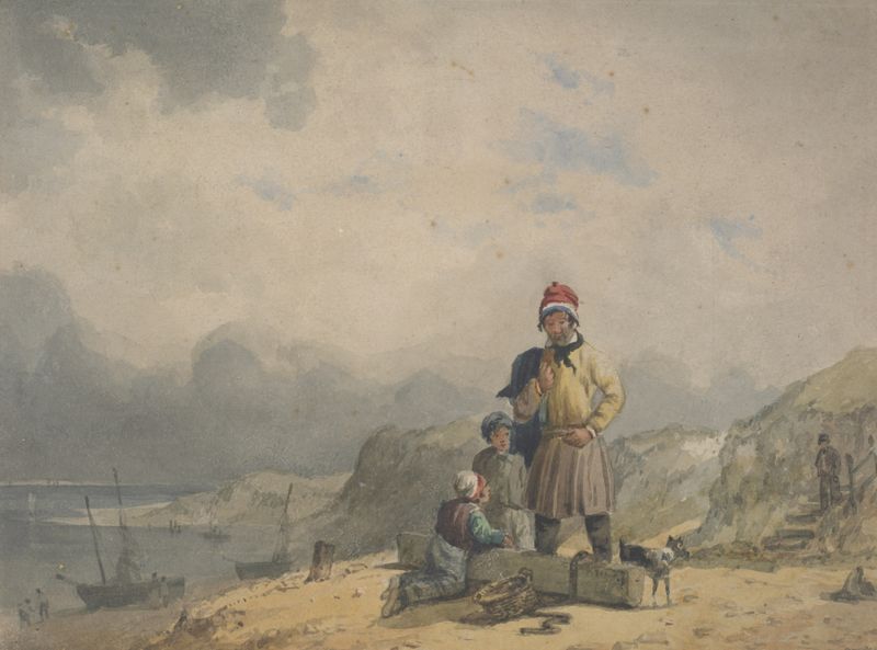 Figure on the seashore by Thomas Cafe, depicting a solitary figure against the vast sea
