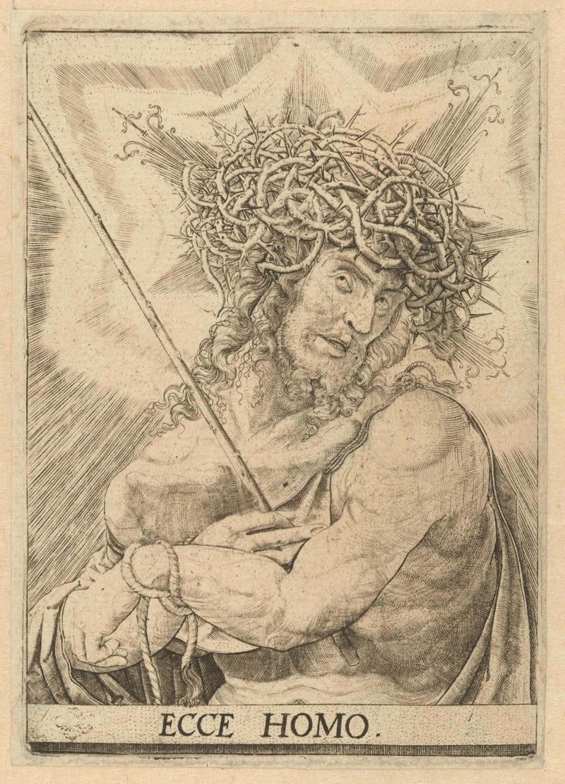 Engraving by Frans Crabbe van Espleghem depicting a contemplative man in shadow and light.