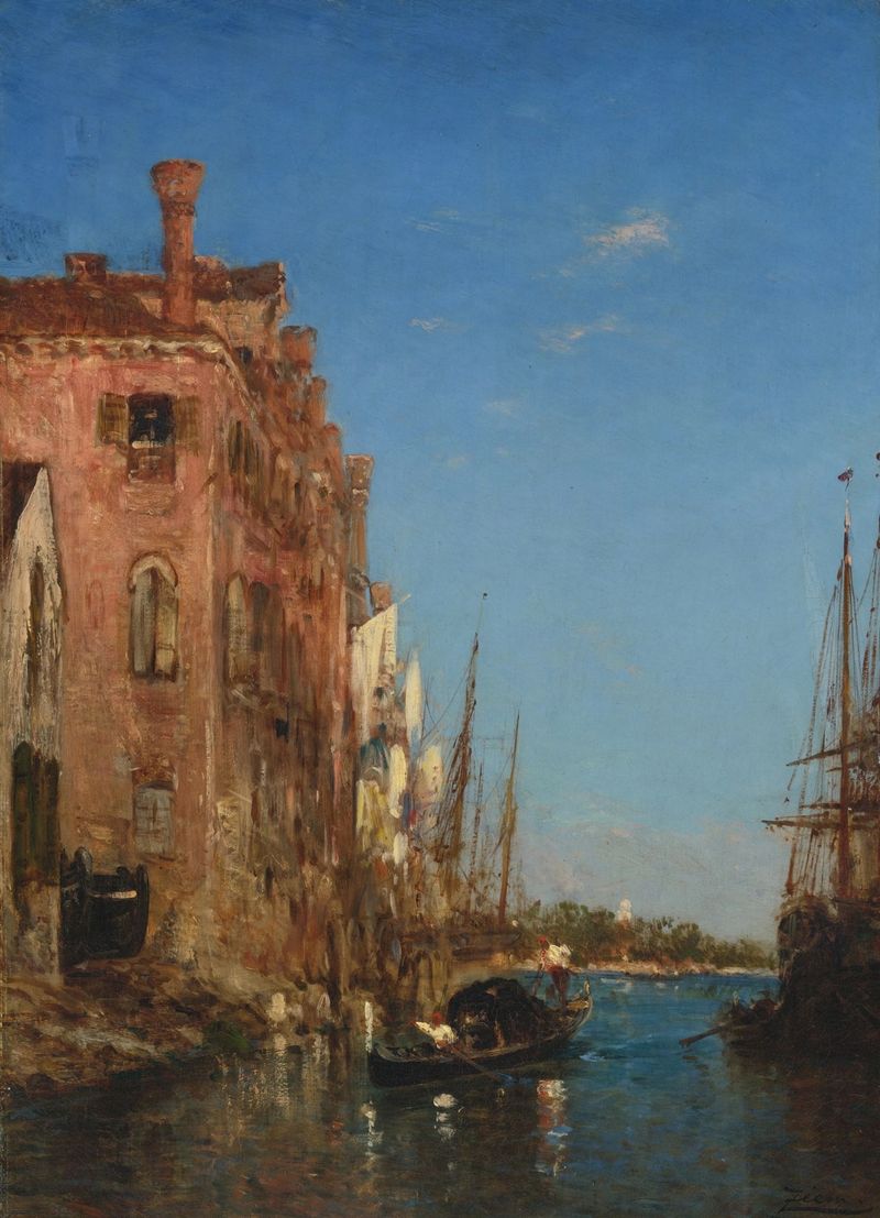 Gondole à Venise by Félix Ziem, oil on canvas showing gondolas on a sunlit Venetian waterway.