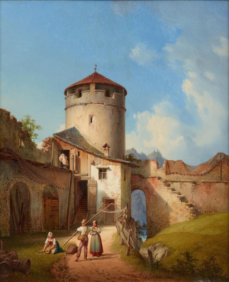 Landscape of Stadtmauer in Kelheim an der Donau, oil on canvas by Michael Neher