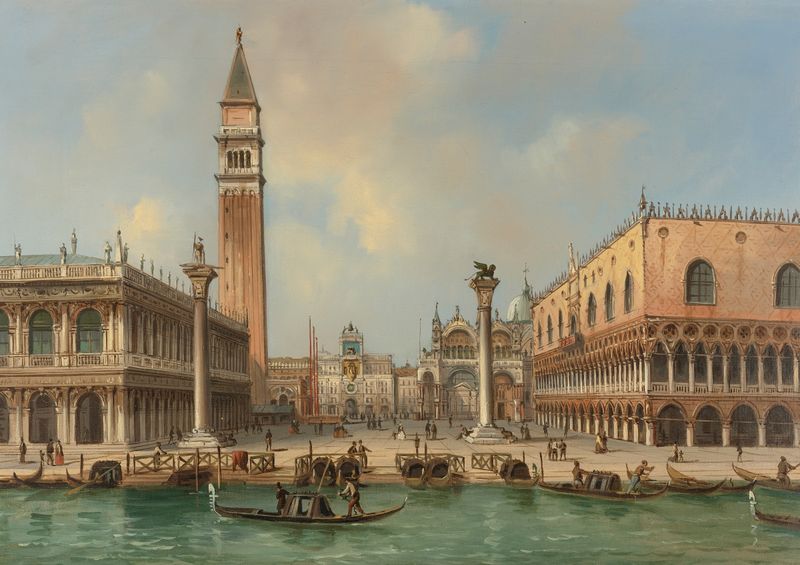 Vista de la Piazzetta Di San Marco, Venecia, óleo sobre lienzo de Carlo Grubacs