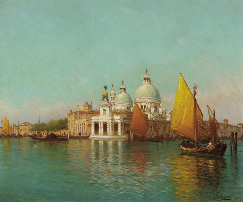 Marine scene by Charles Clement Calderon, oil painting depicting Venice's waters.