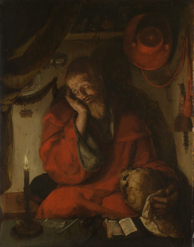 São Jerônimo em seu Estudo à Luz de Vela, óleo sobre painel de Aertgen Claesz van Leyden