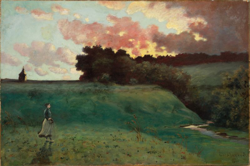 Stormy Landscape by Louis Michel Eilshemius, oil painting depicting dark clouds and light.
