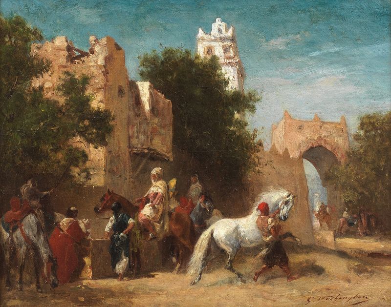A halt at the city walls, Romanticism, by Georges Washington