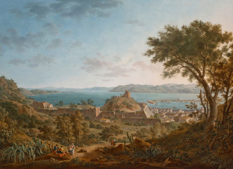 Cena marinha do Estreito de Messina de Alexandre-Hyacinthe Dunouy, pintura a óleo