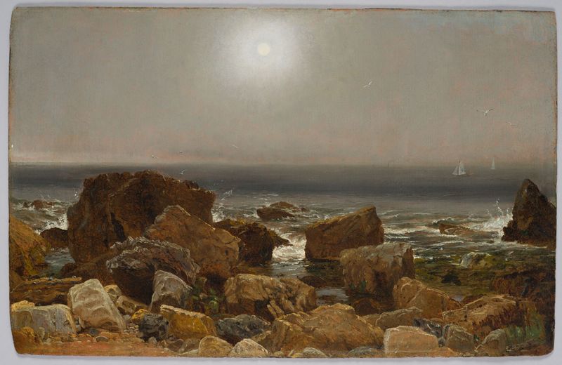Morning Fog by Jasper Francis Cropsey, oil painting depicting a misty landscape with soft light.