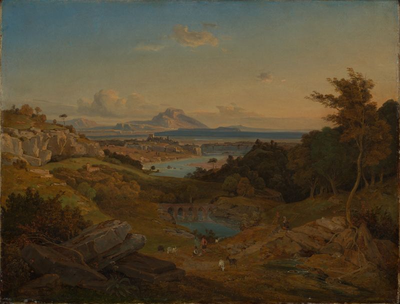Dalmatinische Küstenlandschaft by Leopold Rottmann, oil on canvas depicting a vibrant coastline.