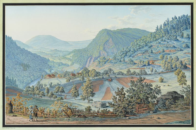 Landscape depicting verdant hills and an azure sky by Johann Joseph Hartmann
