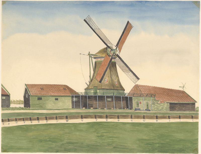 Moinho de Johannes Nicolaas Eijman, Idade de Ouro Holandesa, pintura a óleo