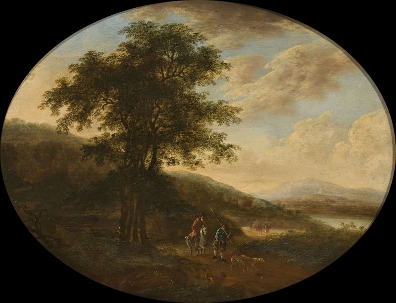 Paisaje italiano de Ottomar Hackius, óleo sobre lienzo, con colinas onduladas y luz suave.
