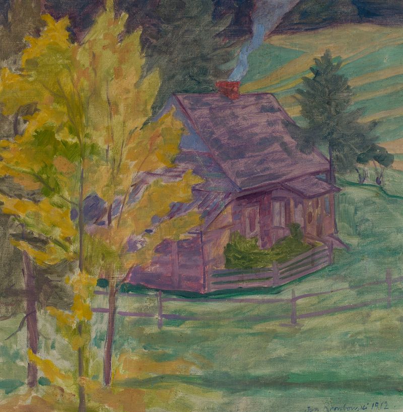 Post-Impressionism landscape featuring a house among trees by Jan Rembowski