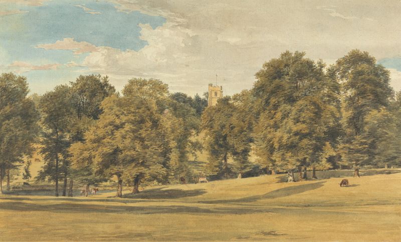 Bushey Church from the South West, watercolor on paper by William Henry Hunt