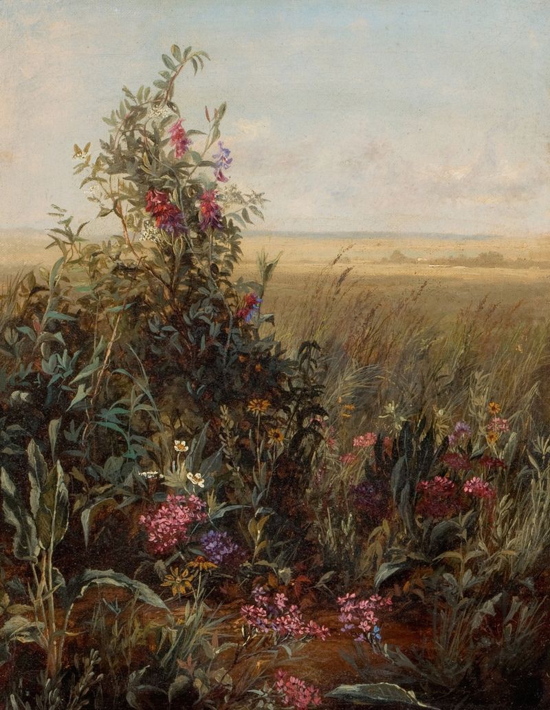 Wildflowers against a vast landscape, óleo sobre lienzo de Circle Of Fidelia Bridges