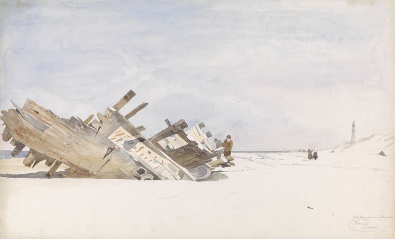 Driftwood on the beach, oil on canvas by Willem Anthonie van Deventer
