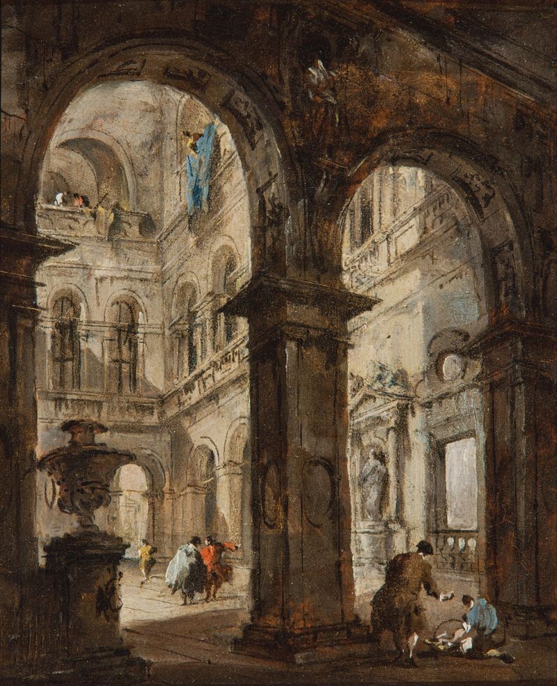 Arquitetura etérea no estilo rococó de Francesco Guardi, pintura a óleo