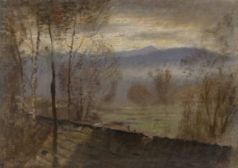 Early Evening Landscape with a River, óleo sobre tela de Ladislav Mednyánszky