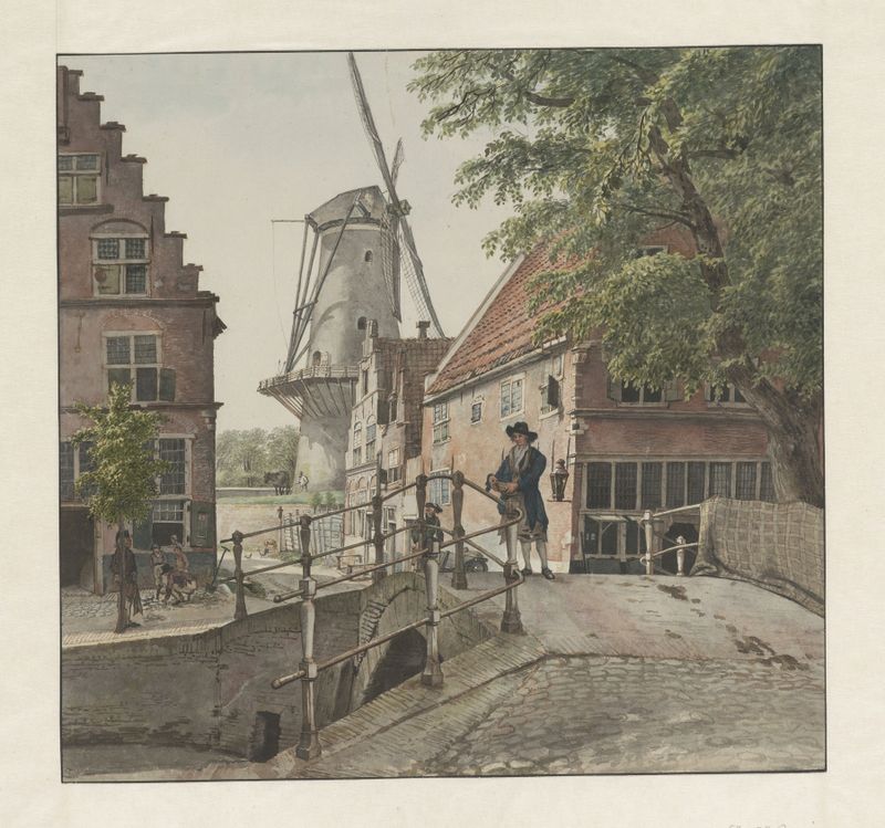 Landscape with windmill and sunset, oil painting by Wybrand Hendriks