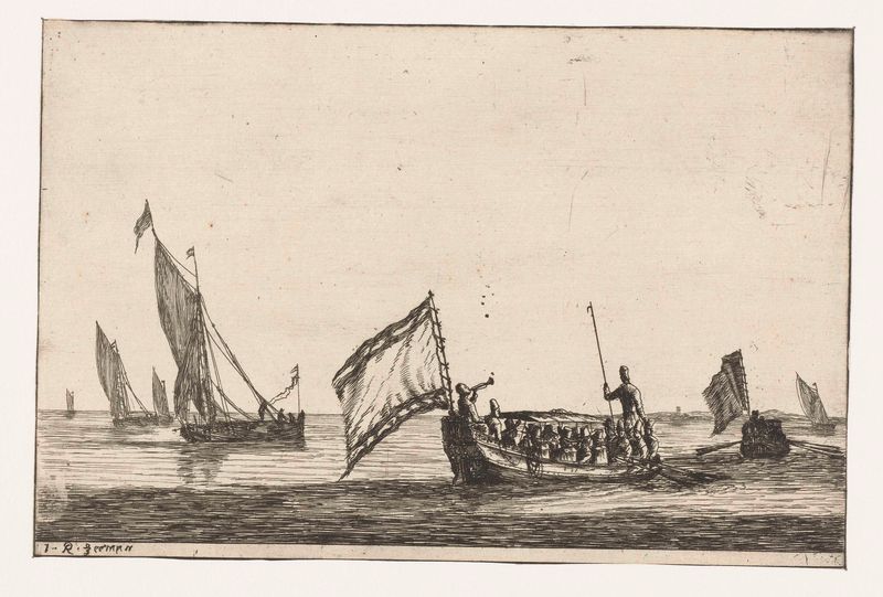 Gravura de Reinier Nooms mostrando barcos em água calma