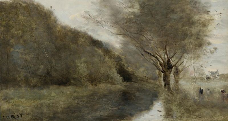 Paisaje con río y follaje, óleo sobre lienzo de Jean-Baptiste-Camille Corot