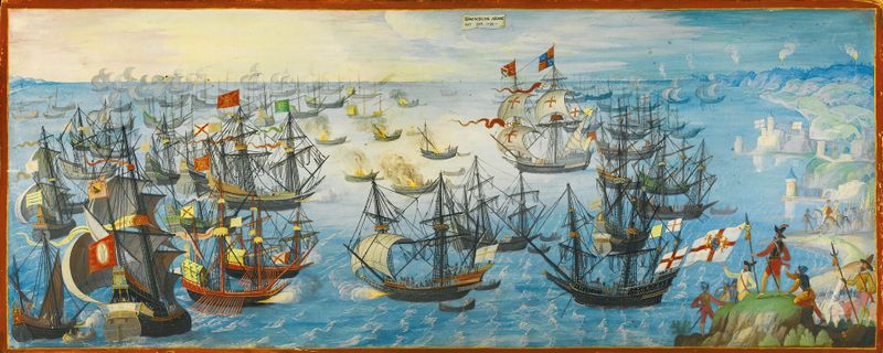 La Armada Española frente a la costa sur de Inglaterra, óleo sobre lienzo de Monogrammist