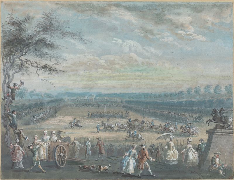 Pintura rococó de Jean-Baptiste Le Paon mostrando uma reunião de figuras em tons suaves.