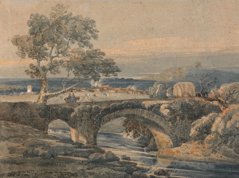 A Velha Ponte em Devon de Thomas Girtin, paisagem, aquarela