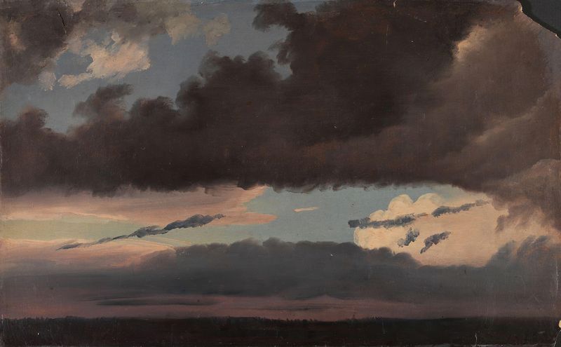 Cloud Study by Knud Baade, oil painting depicting swirling clouds and dynamic sky.