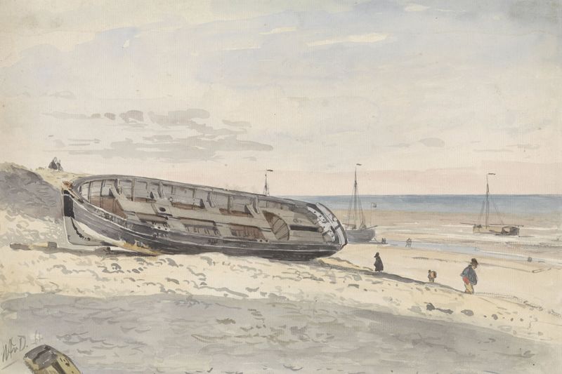Landscape of Schuiten op het strand by Willem Anthonie van Deventer, oil on canvas