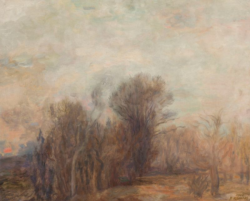 Autumn landscape in oil on canvas by Felicjan Szczęsny Kowarski