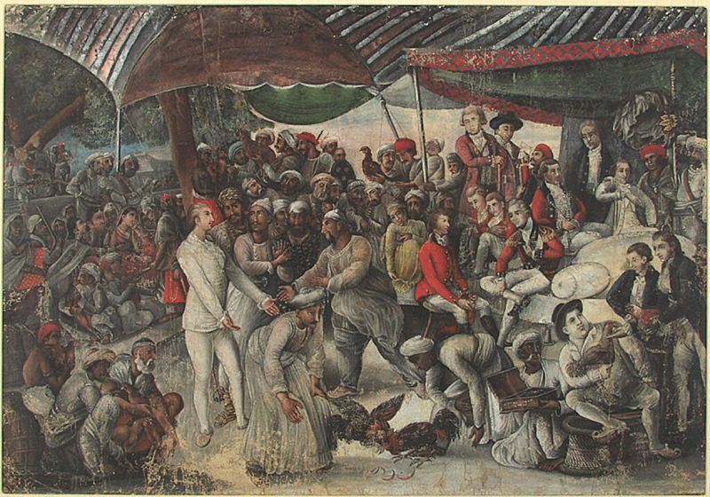 Colonel Mordaunt's Cockfight de Johan Zoffany, aquarela sobre papel