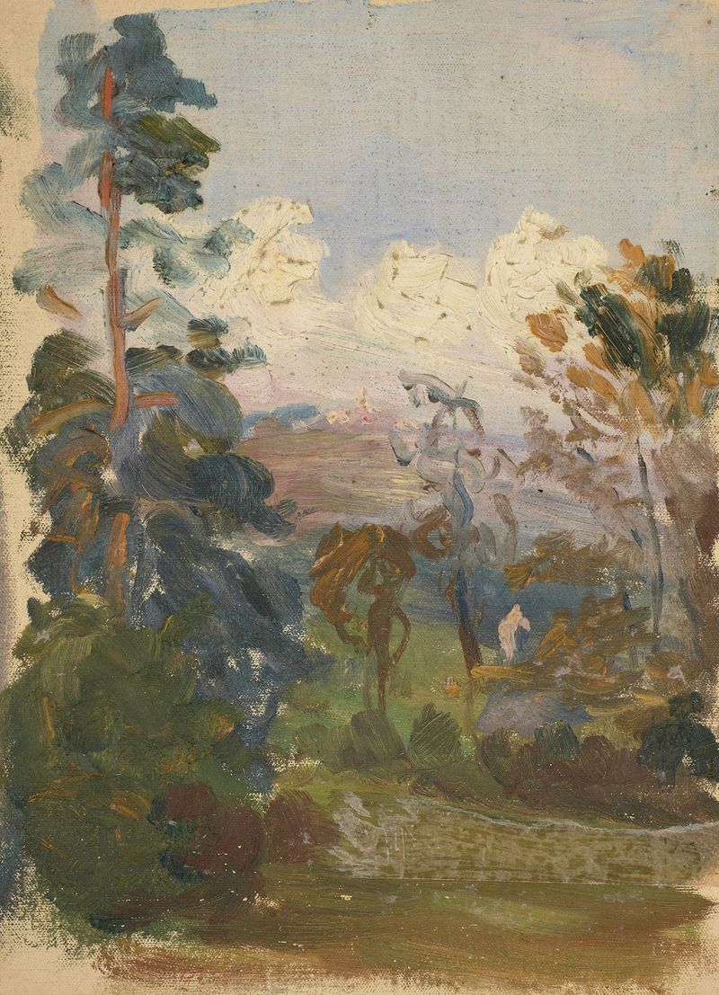 Paysage de Kernouës by Jeanne Jegou-Cadart, oil on canvas landscape with vibrant colors.