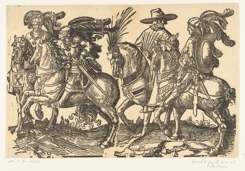 Escena histórica con caballeros, medio papel de Jacob Cornelisz van Oostsanen