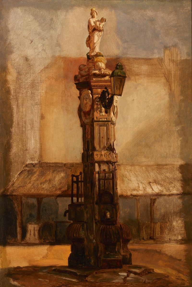 Genre scene of a bustling market, oil on canvas by Jozef Dyckmans