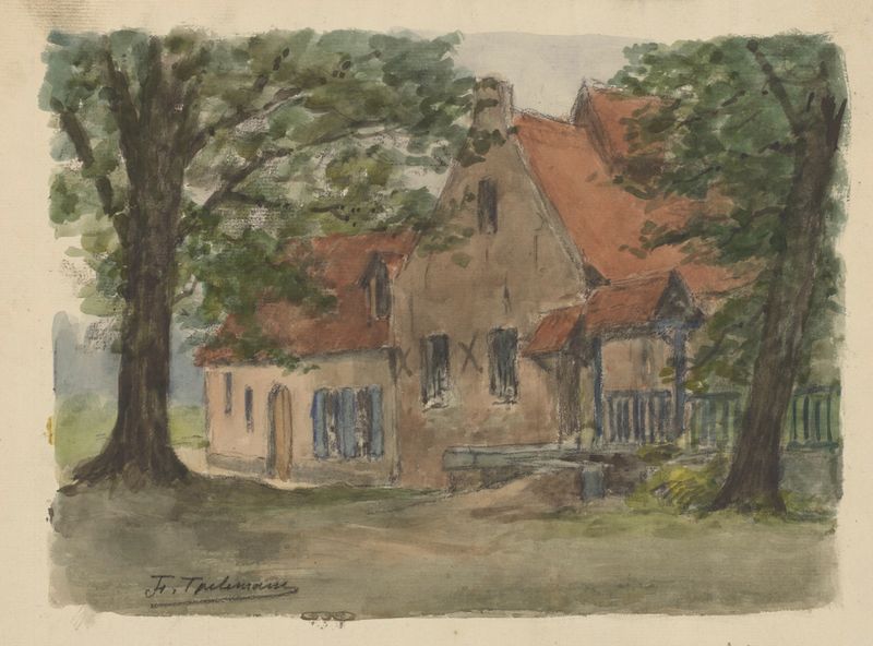 Arquitetura de uma casa de campo com árvores, por Jean-François Taelemans, 1922