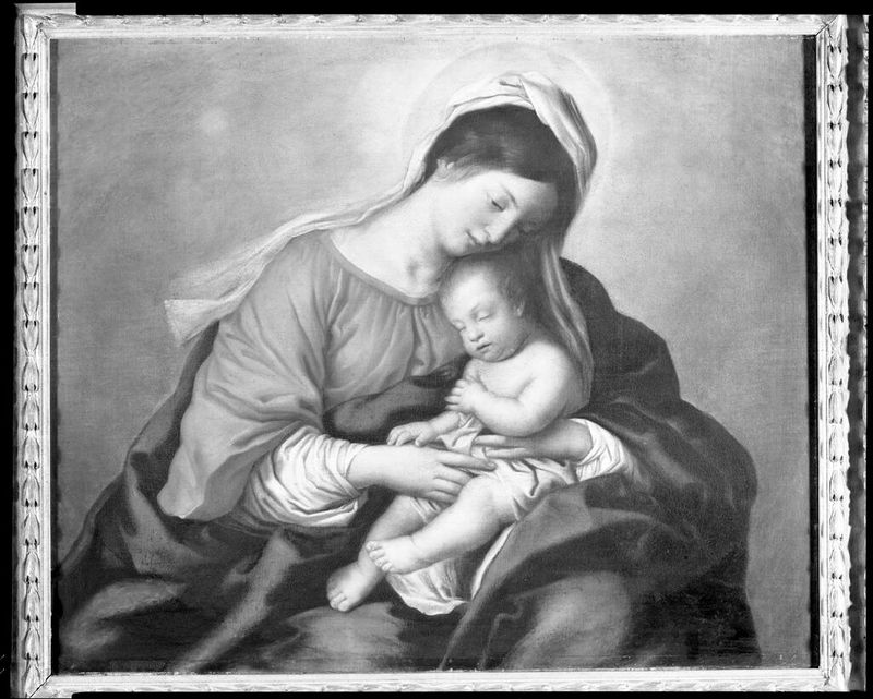 Virgen y Niño, óleo sobre lienzo de artista no identificado