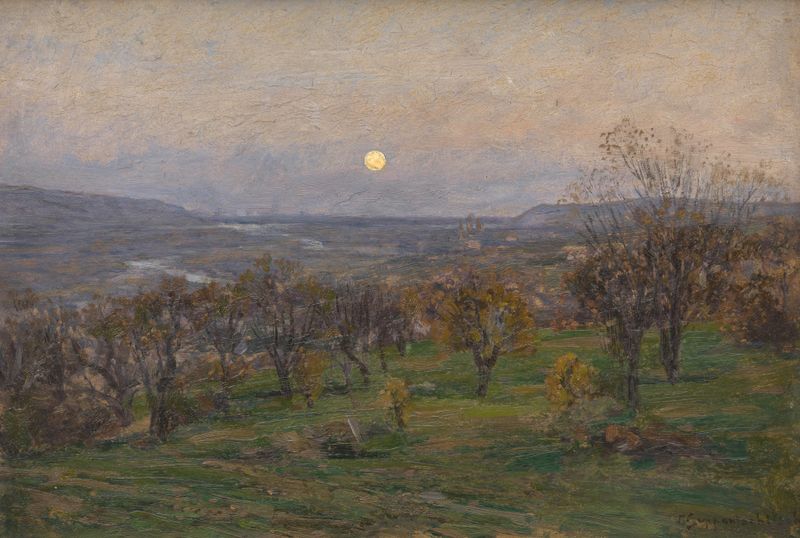 Paisagem do rio Danúbio, óleo sobre tela de Maximilian Suppantschitsch