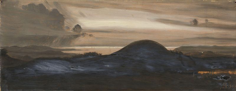 Illustration by August Jerndorff, ink on paper, depicting a figure in turmoil.