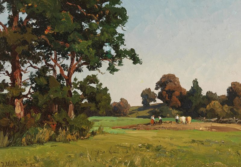 Landscape with a vibrant field under sunlight by Josef Willroider, medium unknown.