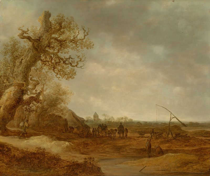 Paisaje de dunas con figuras, óleo sobre lienzo de Jan van Goyen
