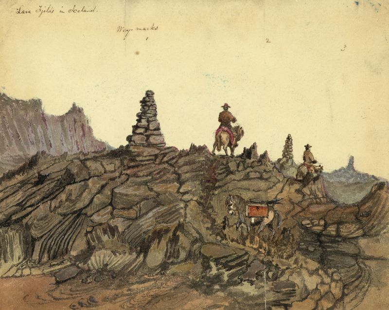 Lava fjelds in Iceland by Bayard Taylor, oil painting depicting dark volcanic landscape.