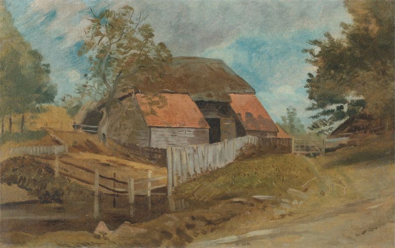 Old Barn by Lionel Constable, oil painting depicting a barn in a serene landscape