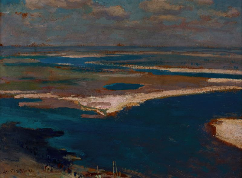 El río Dniéper en azul, óleo sobre lienzo de Jan Stanisławski