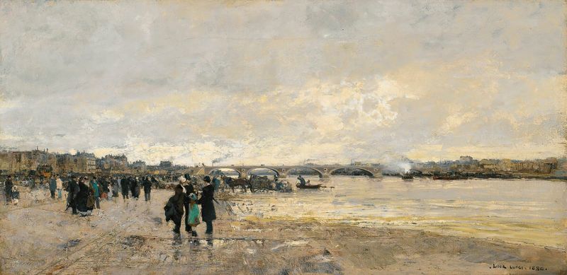 óleo sobre lienzo de Luigi Loir que representa el Sena con reflejos al atardecer