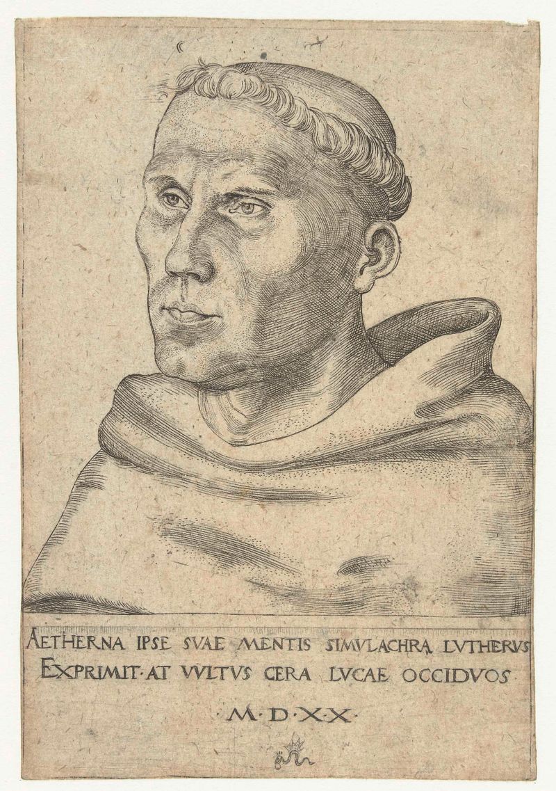Engraving of Martin Luther as an Augustinian monk by Lucas Cranach