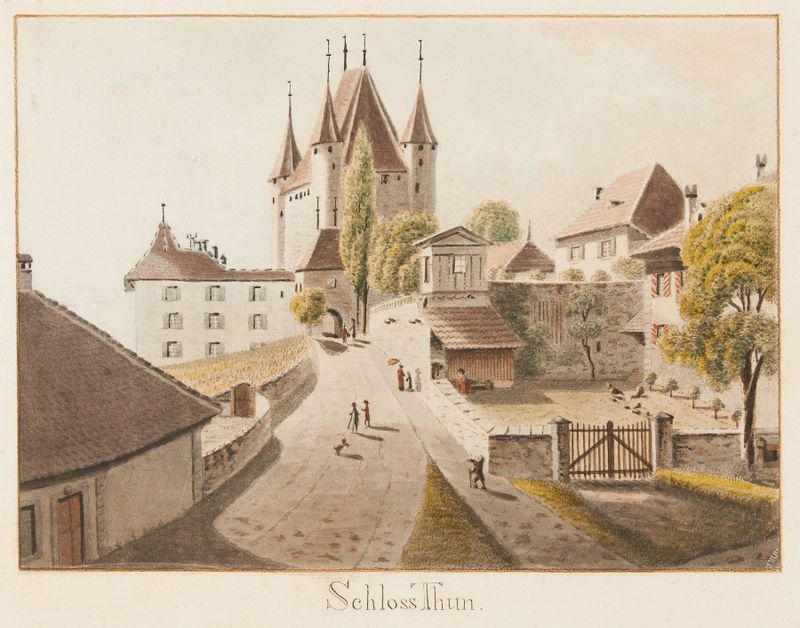 Paisaje con Schloss Thun, pintura al óleo de Jakob Samuel Weibel
