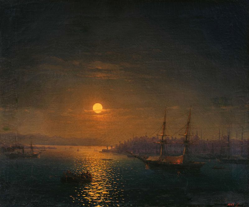 Istanbul; The Golden Horn in the Moonlight, pintura a óleo de Ivan Konstantinovich Aivazovsky
