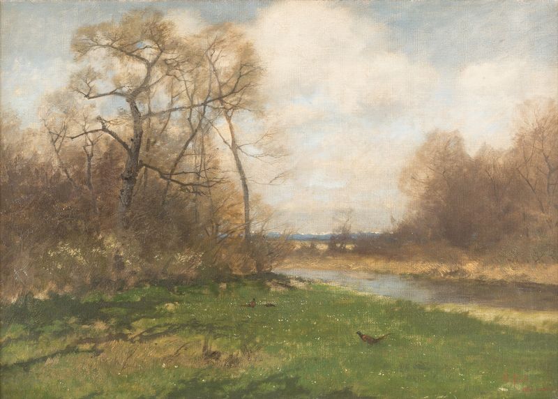 Pheasant by the riverside, oil painting by August Fink