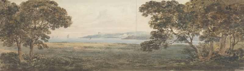 Paisaje boscoso con vista a un estuario, óleo sobre lienzo de William Gilpin